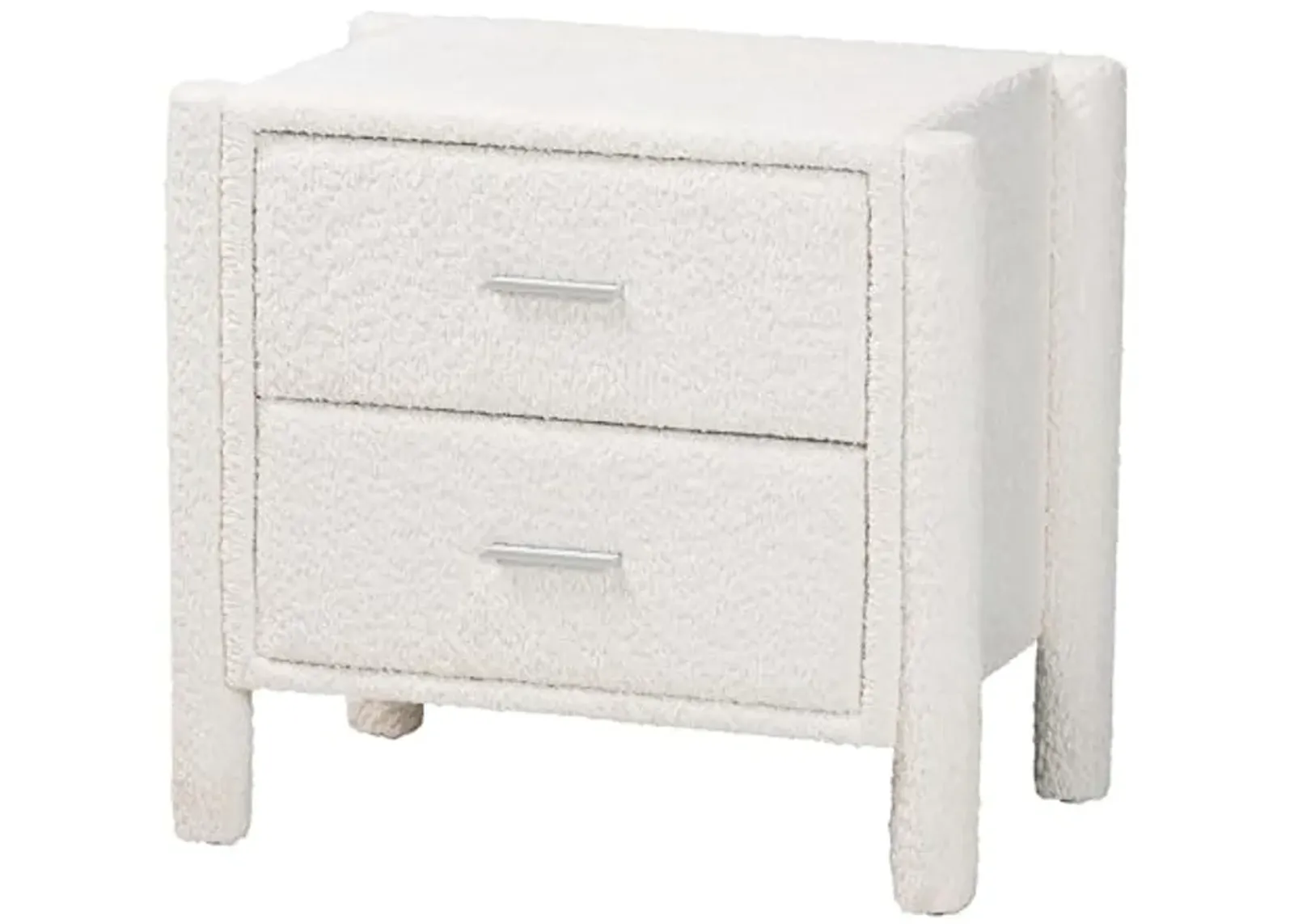 Baxton Studio Laria Teddy-Bear Fabric Nightstand, 2-Drawer, White