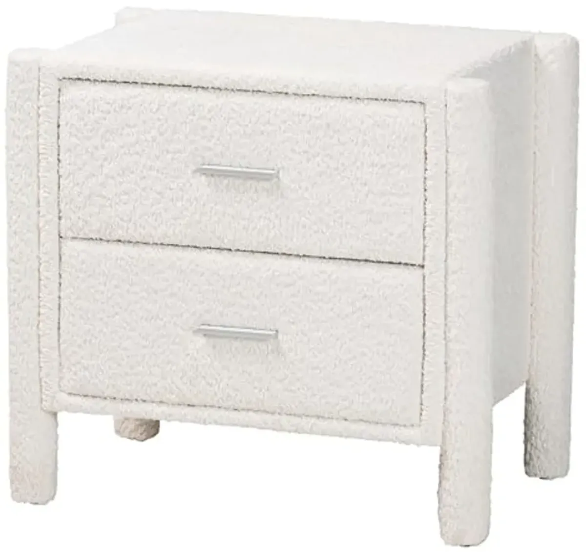 Baxton Studio Laria Teddy-Bear Fabric Nightstand, 2-Drawer, White