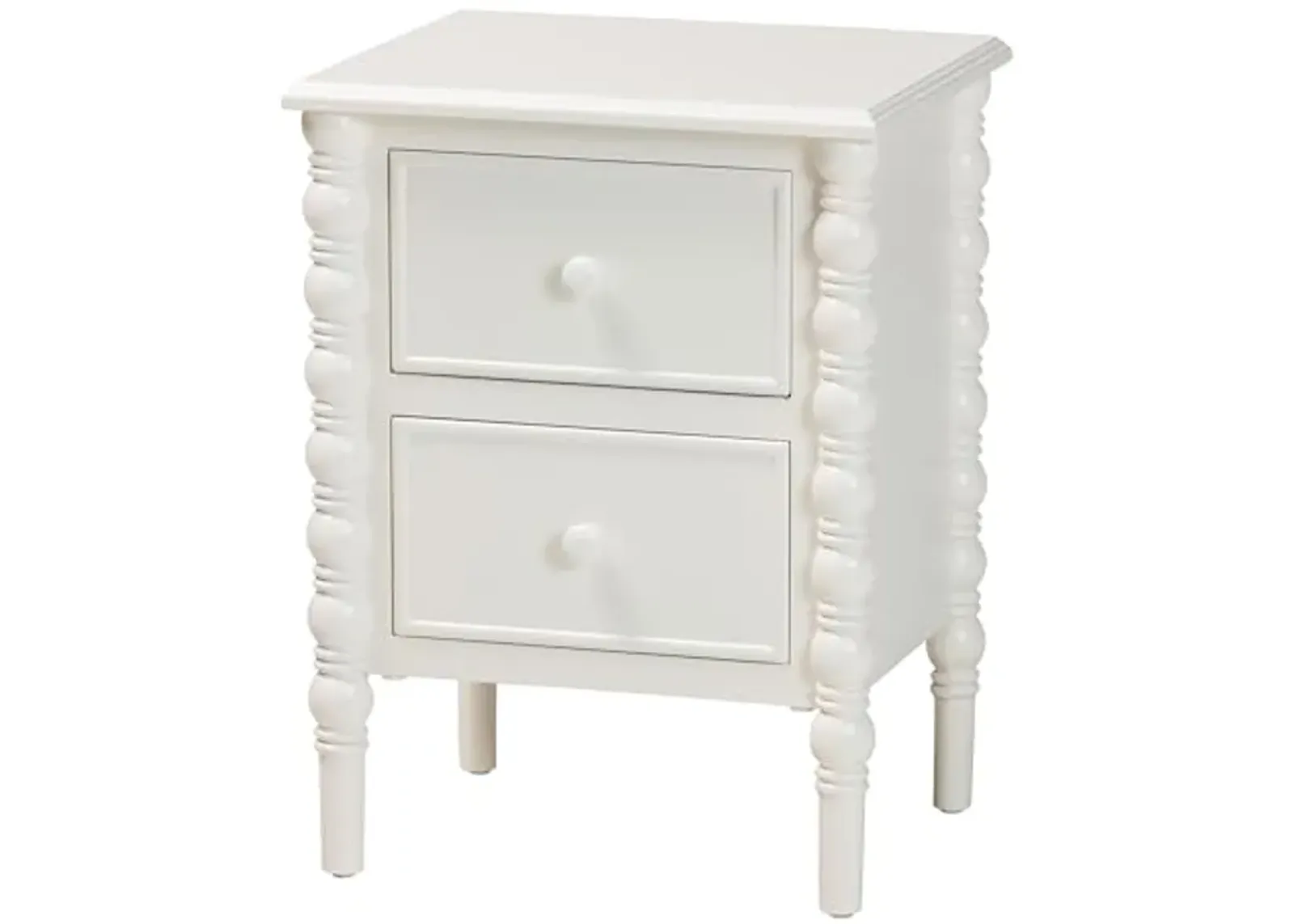 Baxton Studio Malinda End Table with Spindle Legs, 2-Drawer, White