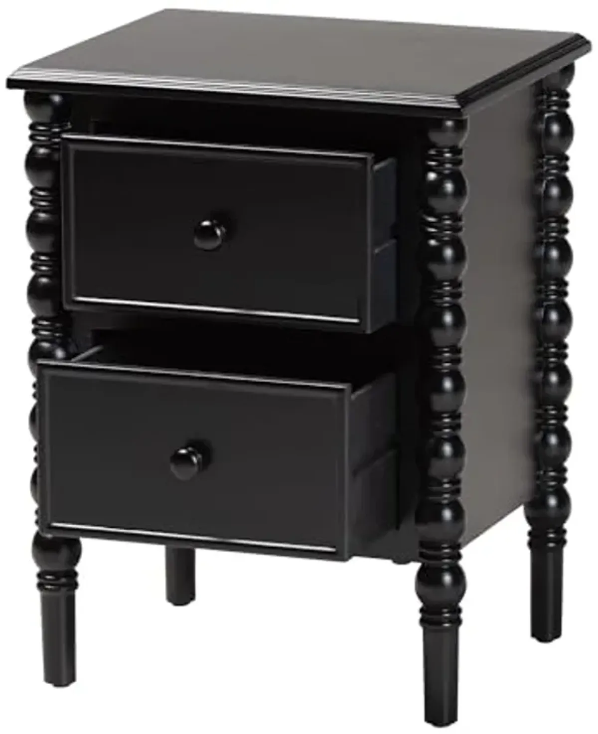 Baxton Studio Malinda End Table with Spindle Legs, 2-Drawer, Black