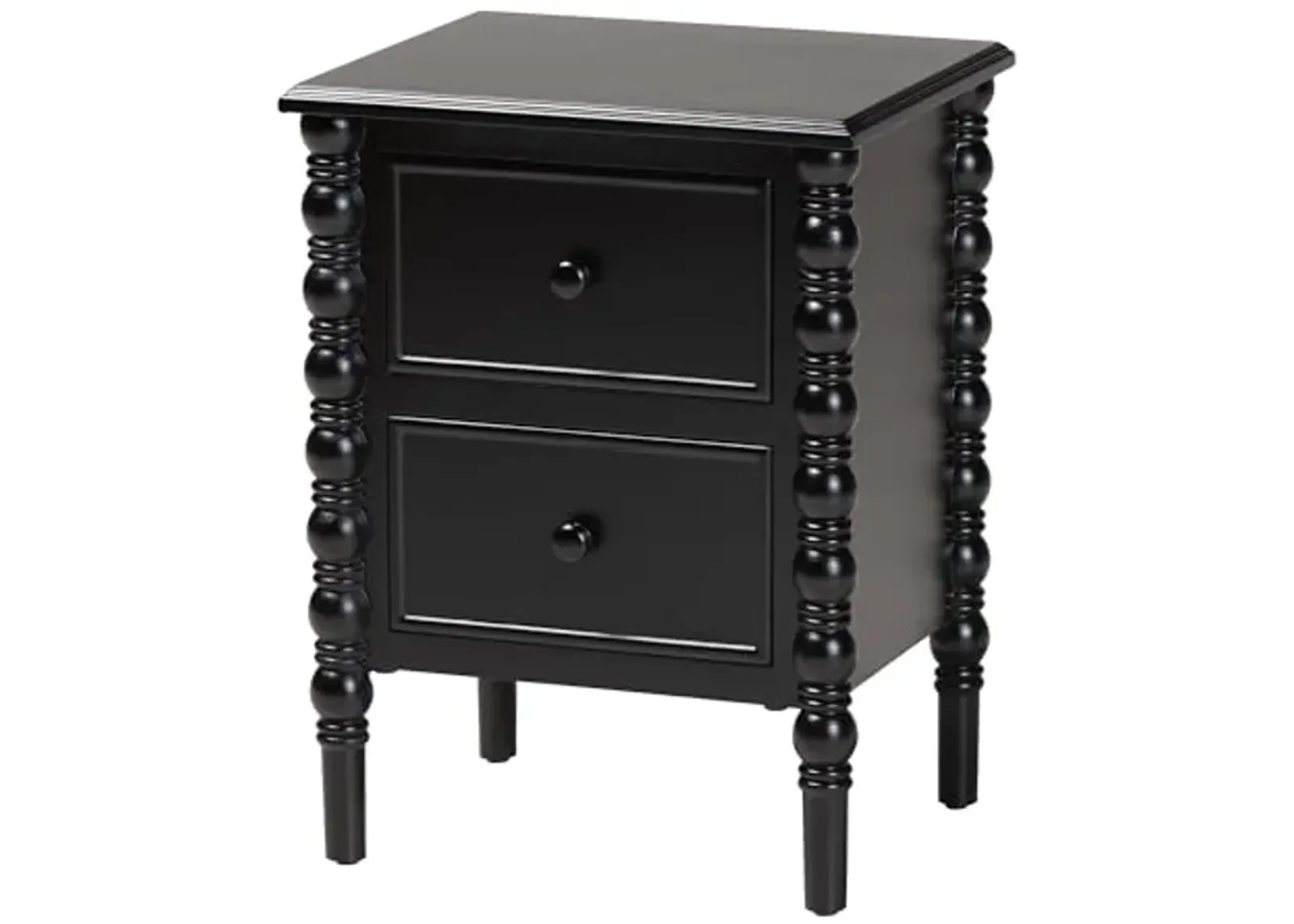 Baxton Studio Malinda End Table with Spindle Legs, 2-Drawer, Black