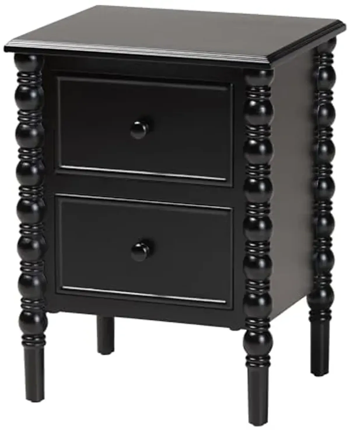 Baxton Studio Malinda End Table with Spindle Legs, 2-Drawer, Black