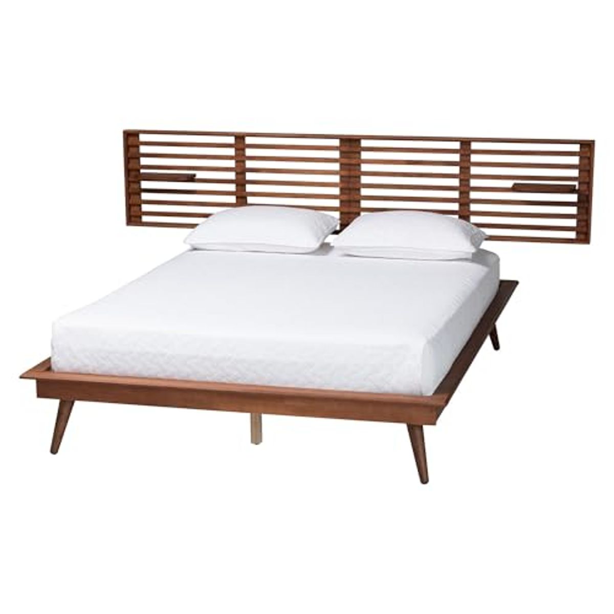 Baxton Studio Elvina Wood Platform Bed with Built-in Shelves, King, Ash Walnut Finished