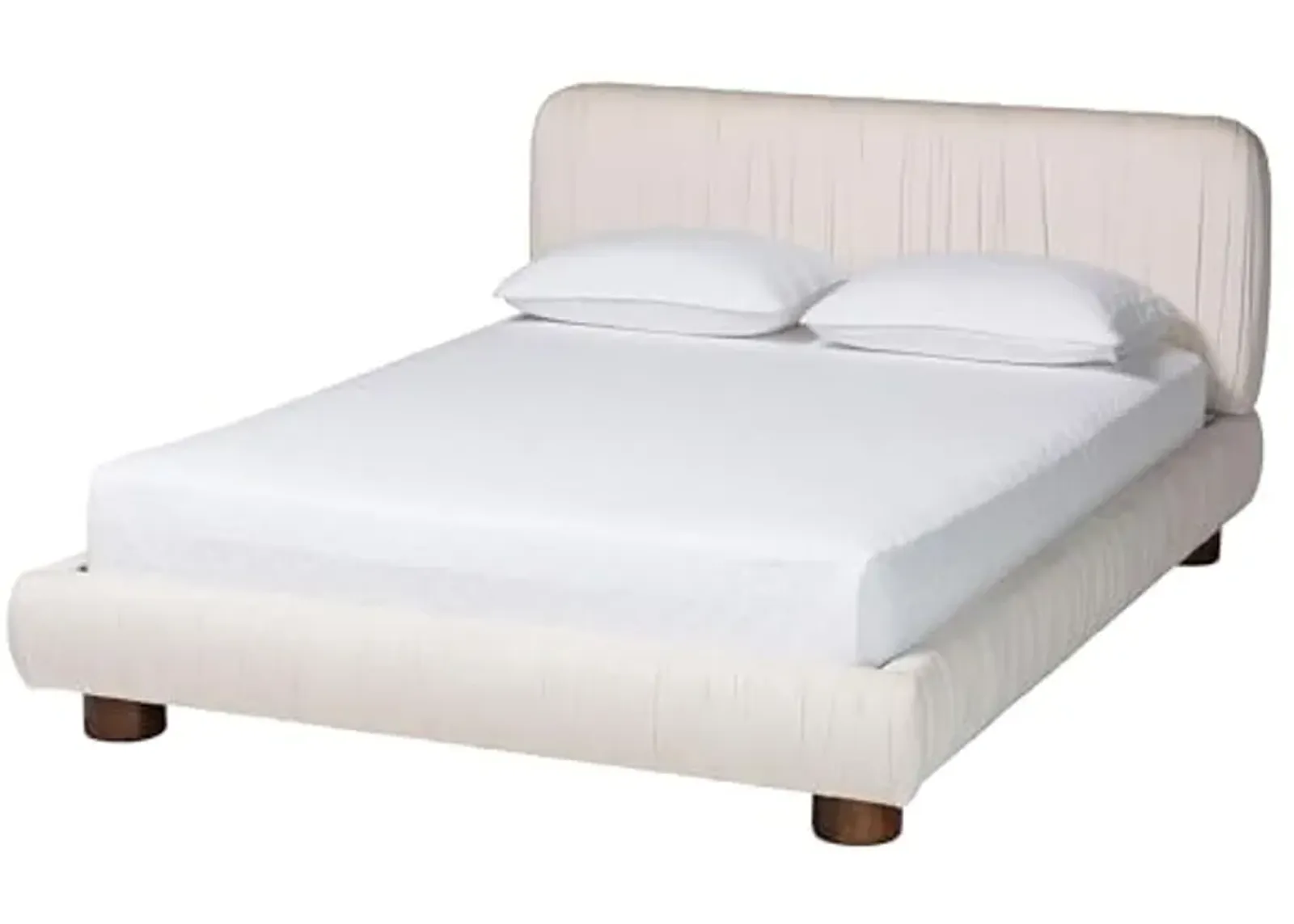 Baxton Studio Emsley Pleated Velvet Platform Bed, Queen, Ivory