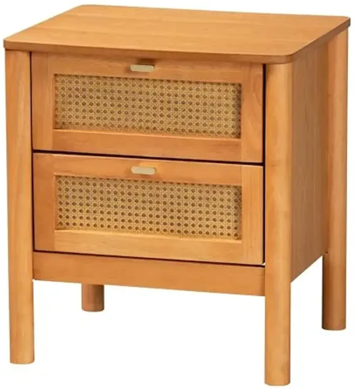Baxton Studio Jenn Nightstand with Distressed-Finished Rattan, 2-Drawer, Golden Brown