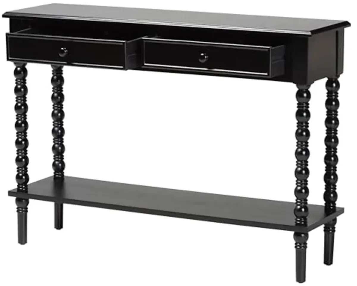 Baxton Studio Malinda Console Table with Spindle Legs, 2-Drawer, Black