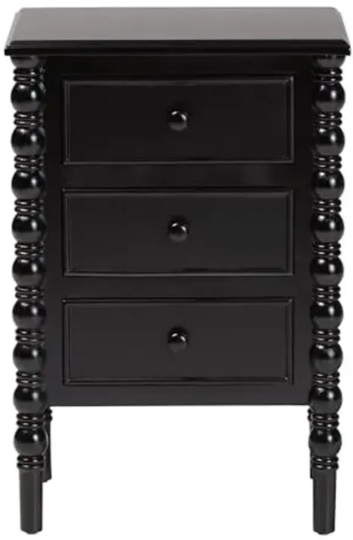 Baxton Studio Malinda End Table with Spindle Legs, 3-Drawer, Black