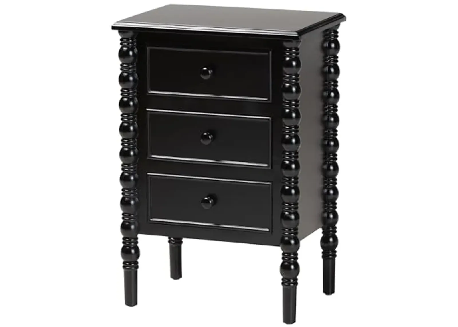 Baxton Studio Malinda End Table with Spindle Legs, 3-Drawer, Black