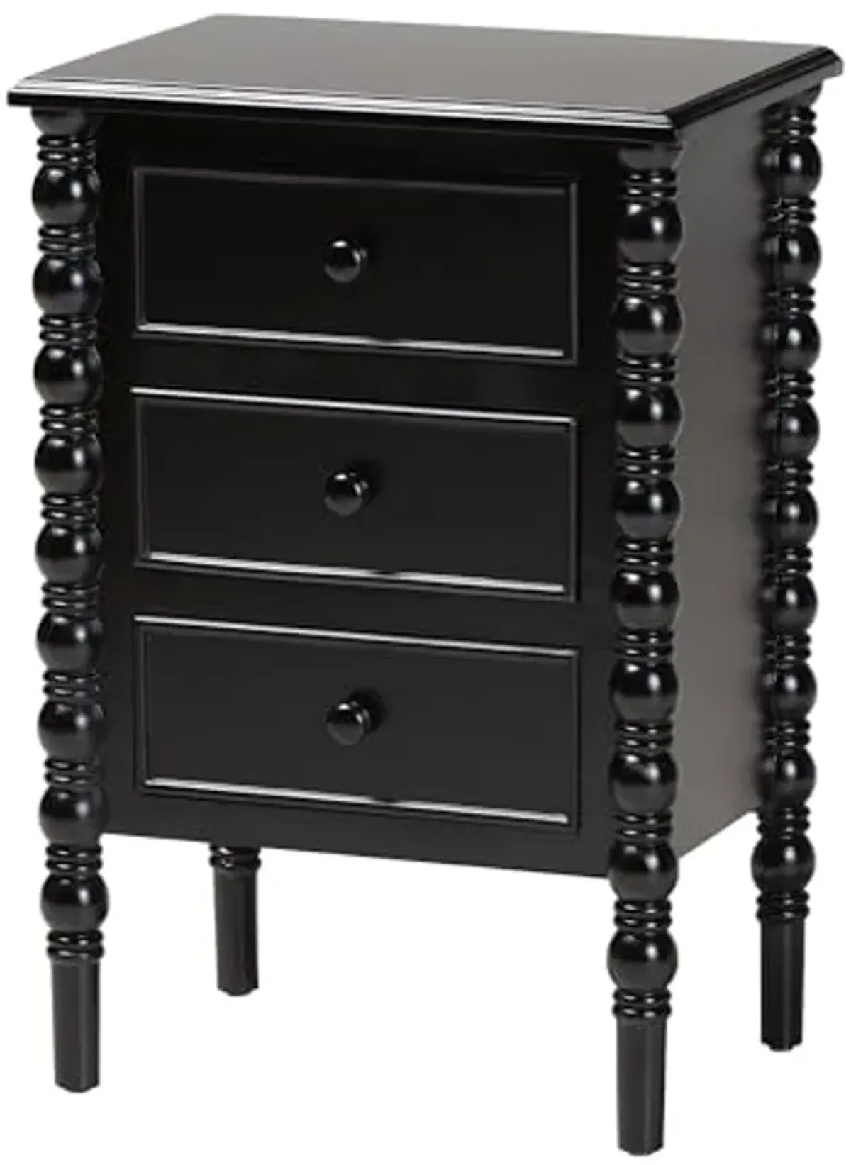 Baxton Studio Malinda End Table with Spindle Legs, 3-Drawer, Black