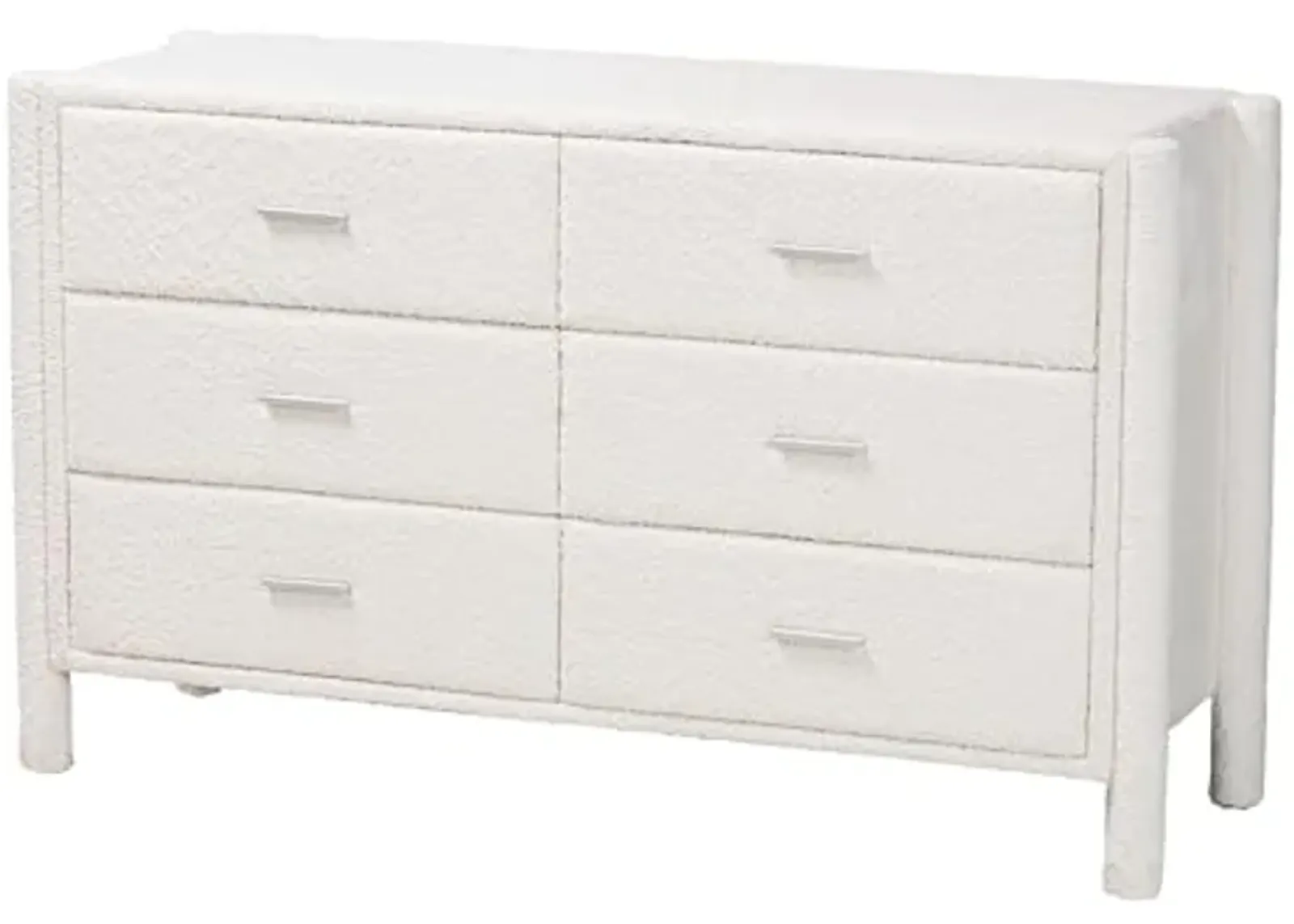 Baxton Studio Laria Teddy-Bear Fabric Dresser, 6-Drawer, White