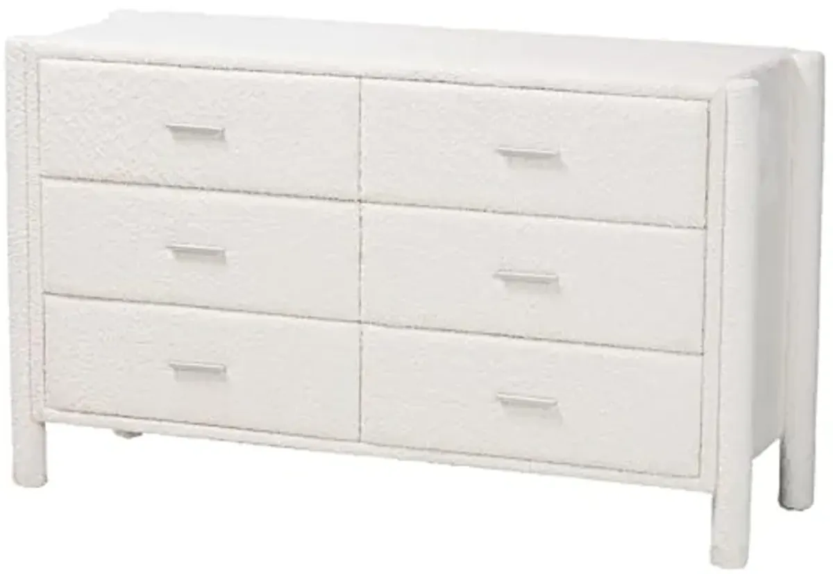 Baxton Studio Laria Teddy-Bear Fabric Dresser, 6-Drawer, White