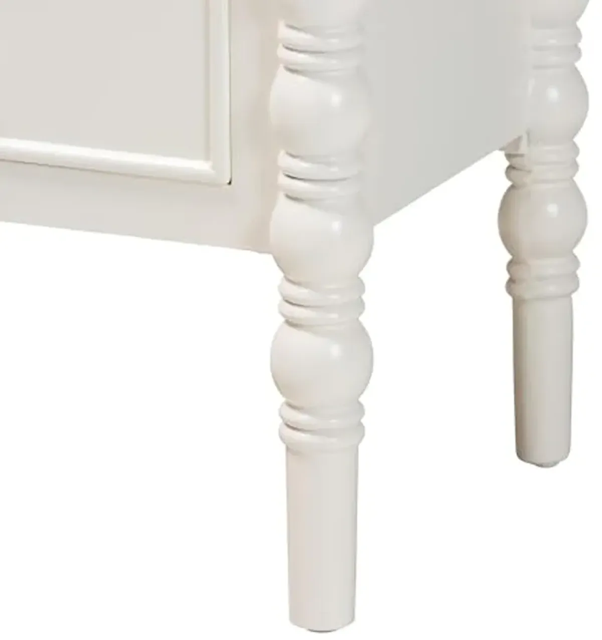 Baxton Studio Malinda End Table with Spindle Legs, 3-Drawer, White