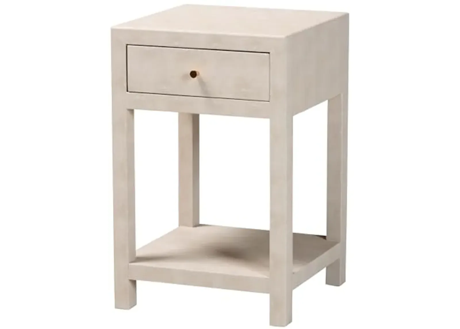 Baxton Studio Dansby Faux Shagreen End Table, 1-Drawer, Beige/Brass