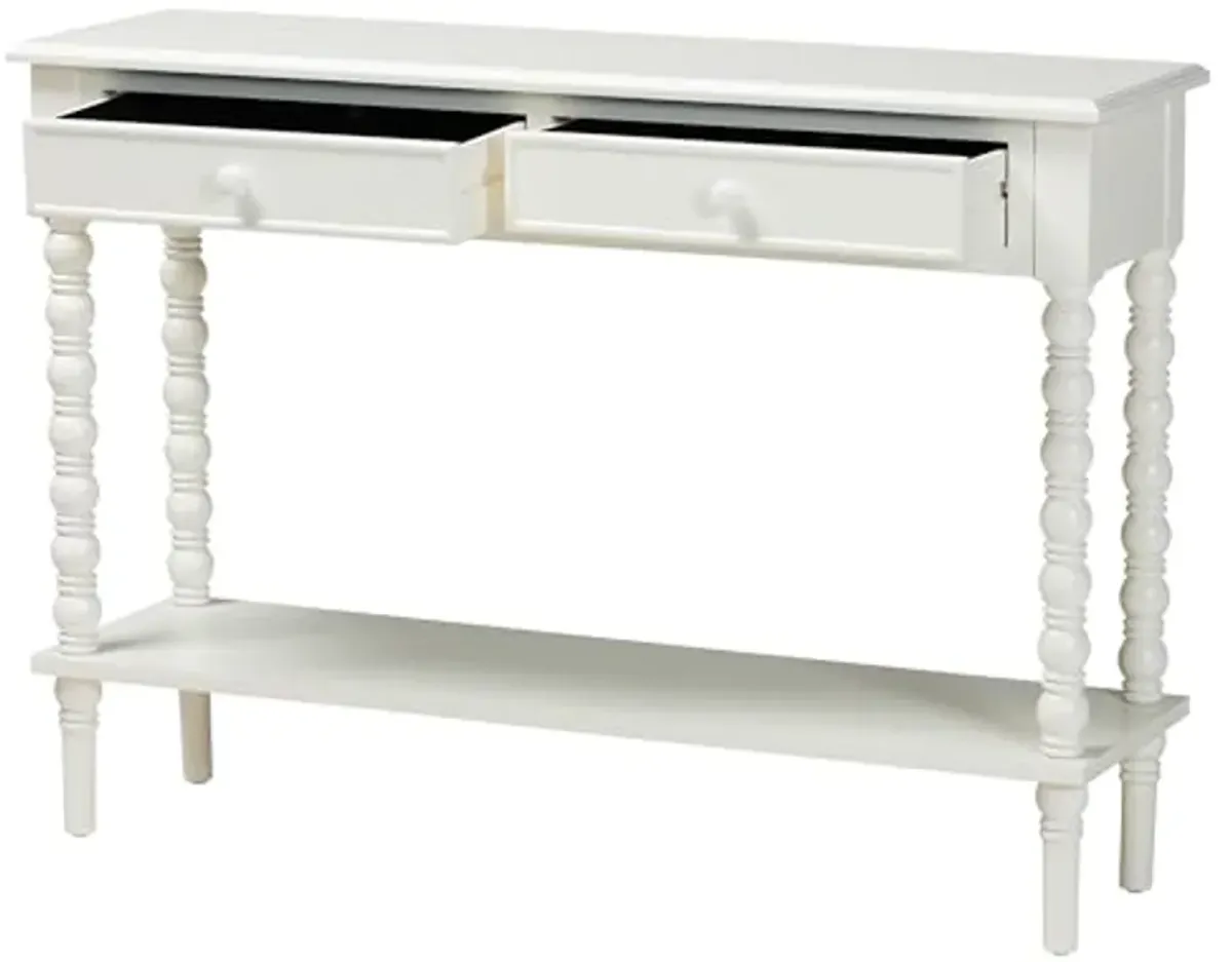 Baxton Studio Malinda Console Table with Spindle Legs, 2-Drawer, White