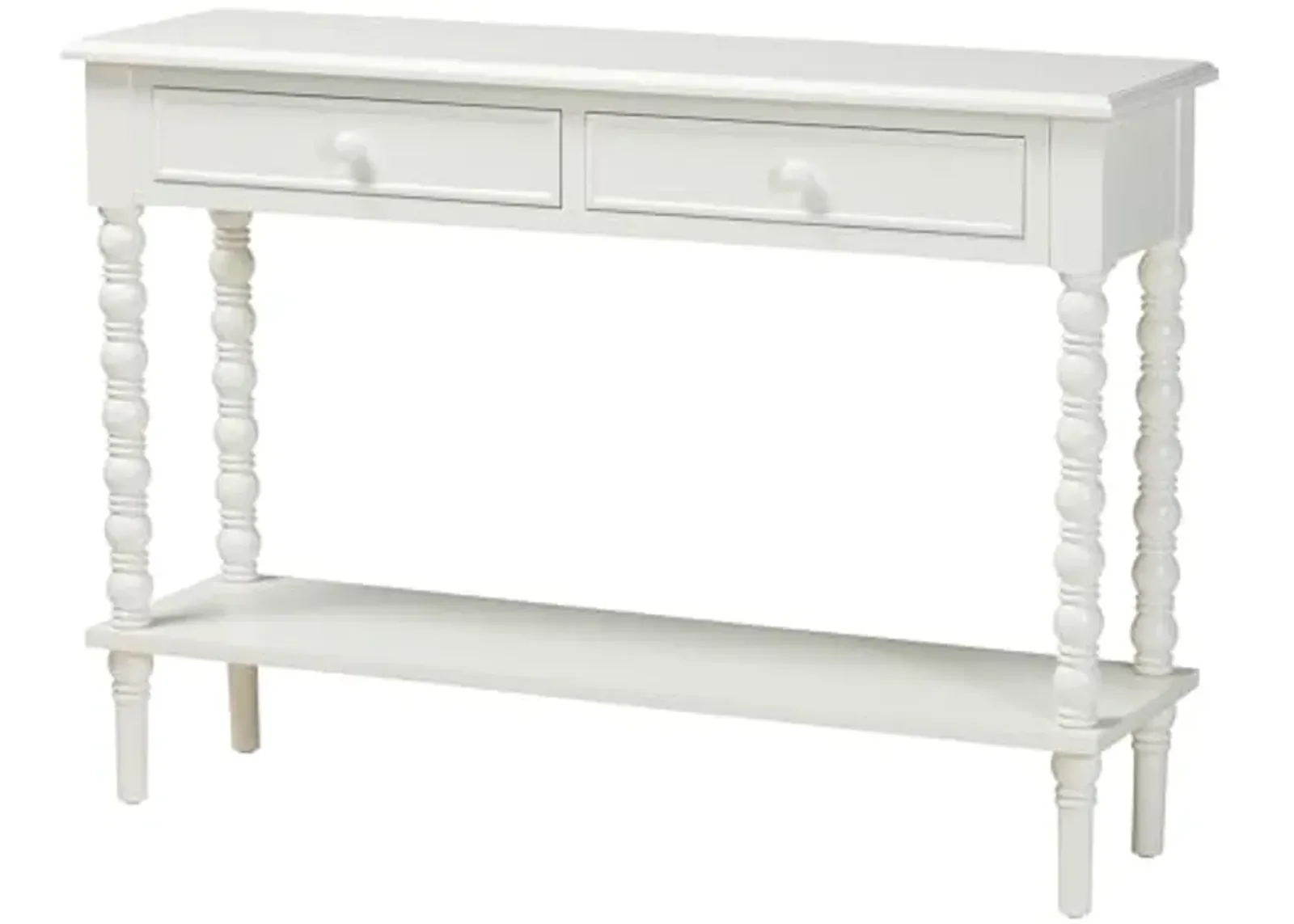 Baxton Studio Malinda Console Table with Spindle Legs, 2-Drawer, White