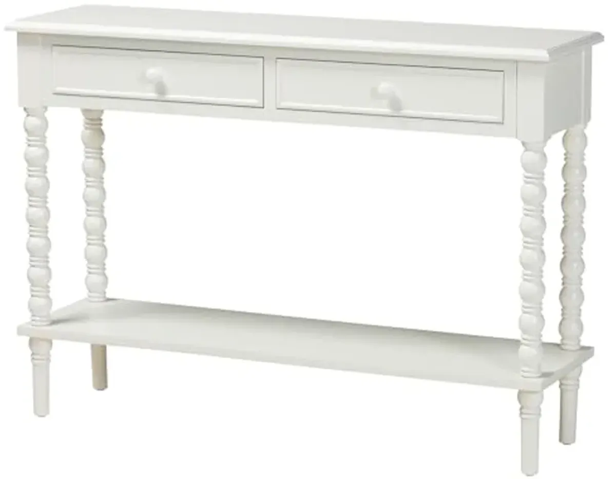 Baxton Studio Malinda Console Table with Spindle Legs, 2-Drawer, White