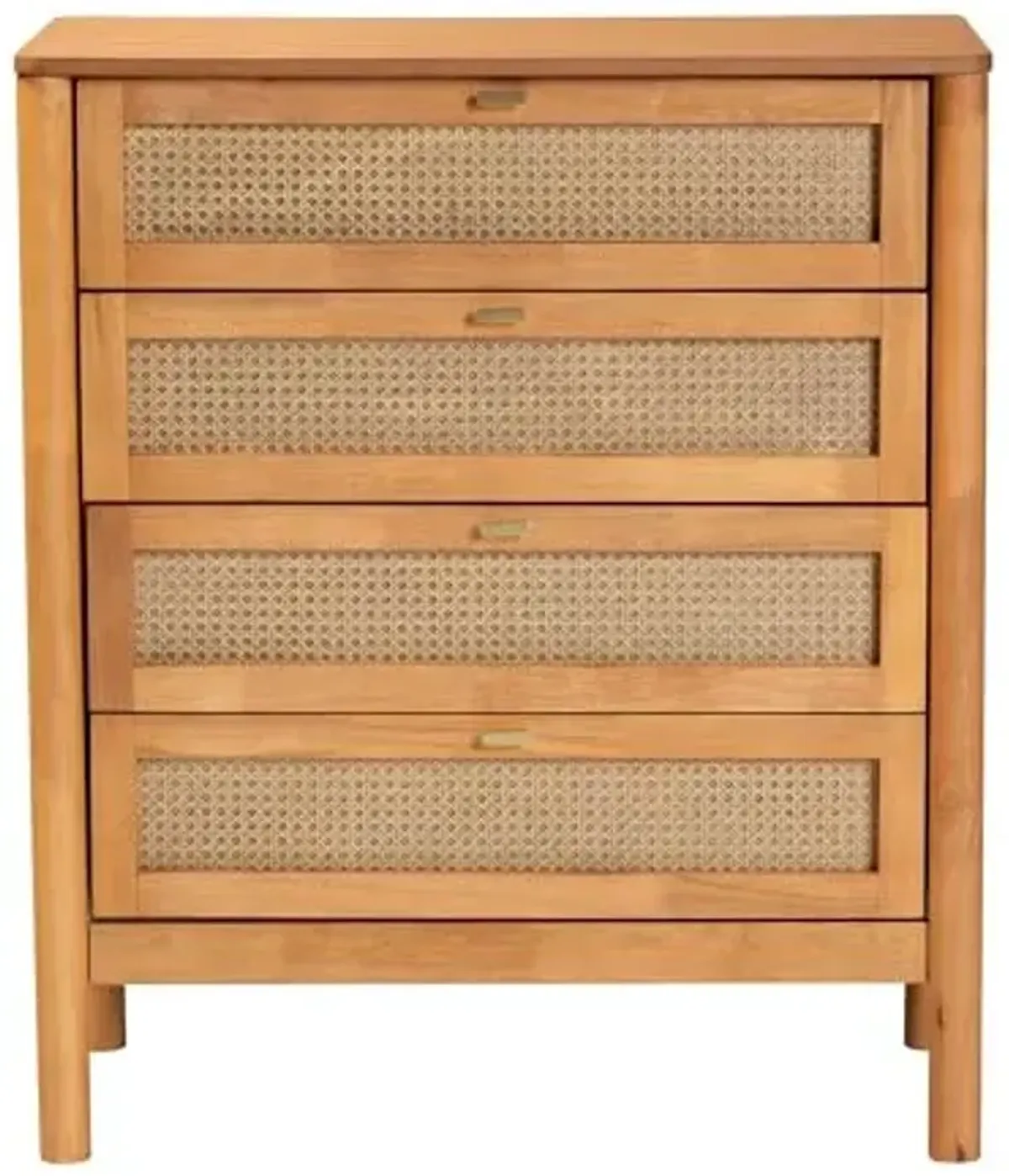 Baxton Studio Jenn Chest with Distressed-Finished Rattan, 4-Drawer, Golden Brown