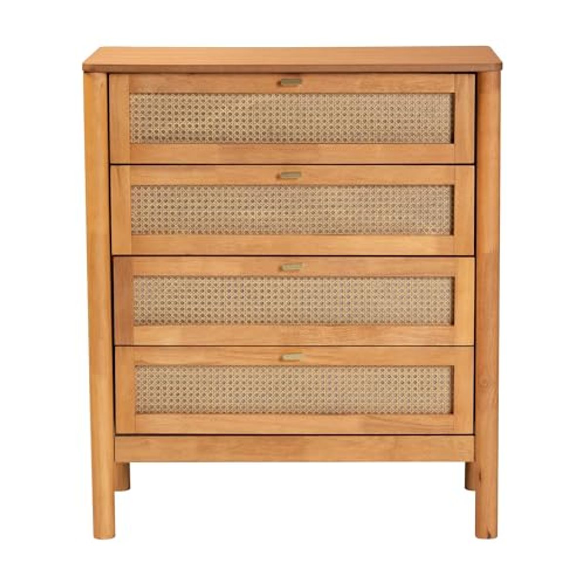 Baxton Studio Jenn Chest Finished, 4-Drawer, Golden Brown/Distressed Rattan