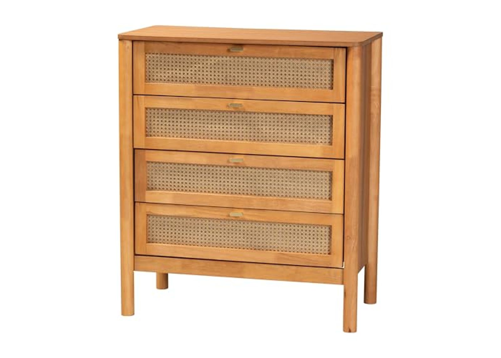 Baxton Studio Jenn Chest Finished, 4-Drawer, Golden Brown/Distressed Rattan