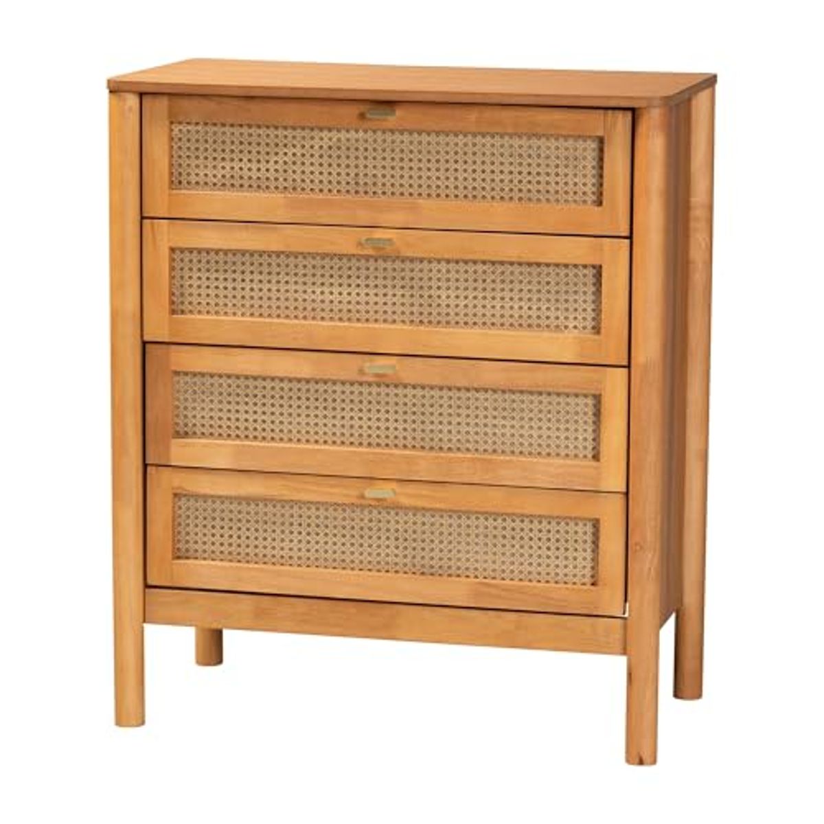 Baxton Studio Jenn Chest Finished, 4-Drawer, Golden Brown/Distressed Rattan