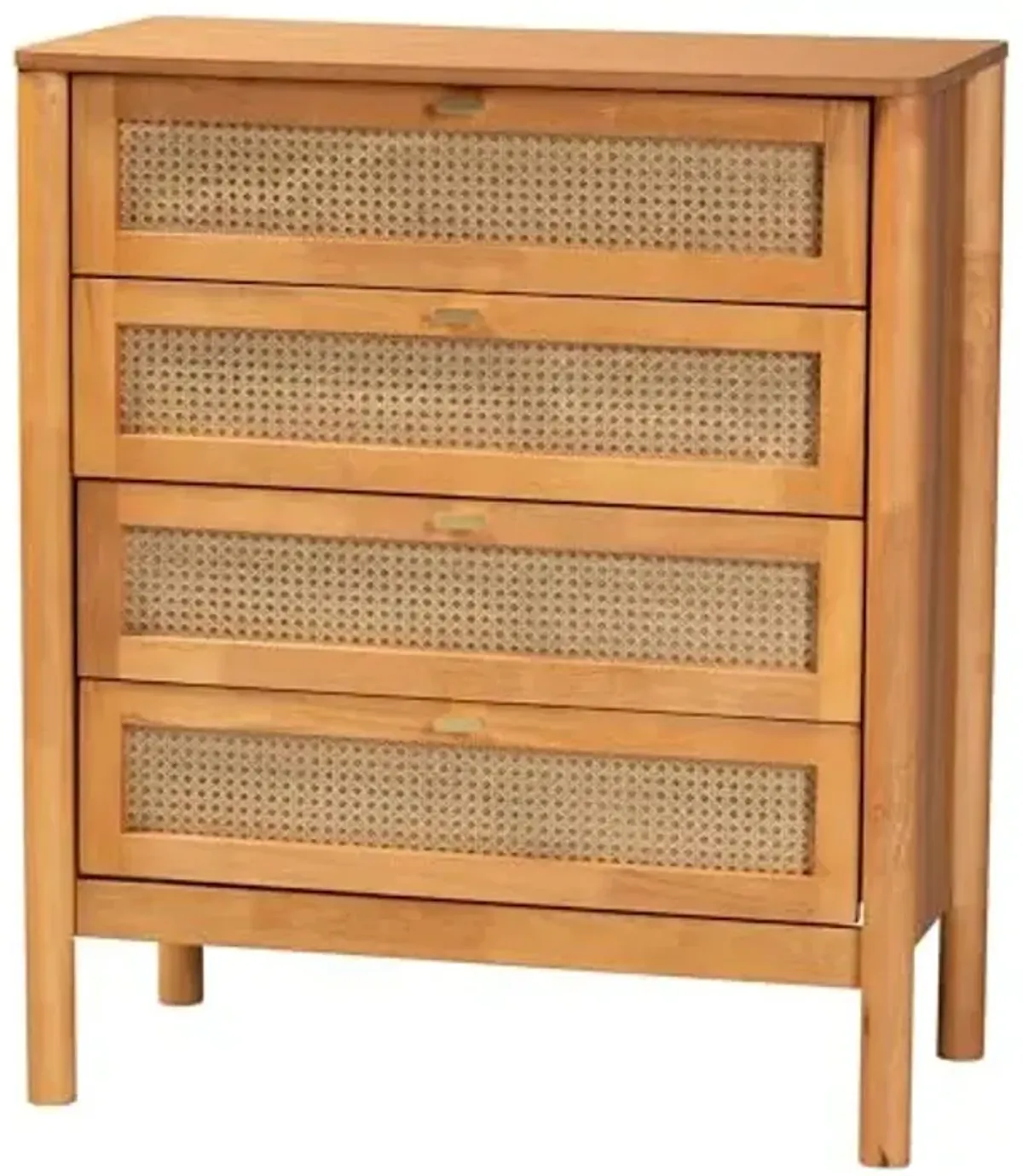 Baxton Studio Jenn Chest with Distressed-Finished Rattan, 4-Drawer, Golden Brown