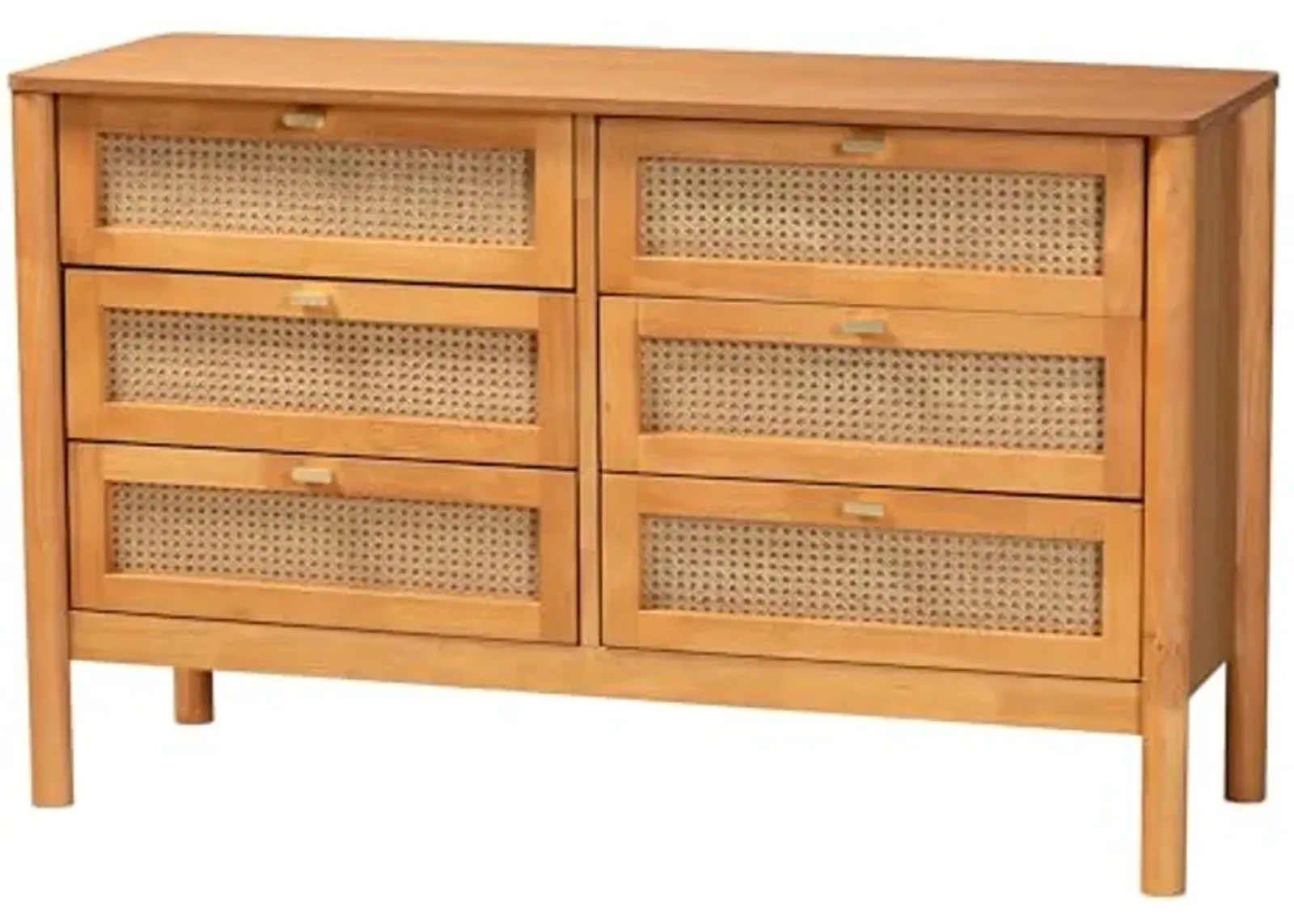 Baxton Studio Jenn Dresser Finished, 6-Drawer, Golden Brown/Distressed Rattan