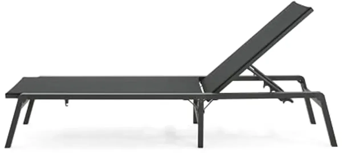 Christopher Knight Home Set of 2 Outdoor Patio Aluminum Adjustable Chaise Lounges with Mesh Seating, Folding Chaise Lounge with Aluminum Frame, Patio Chaise Lounge for Poolside, Balcony, Black