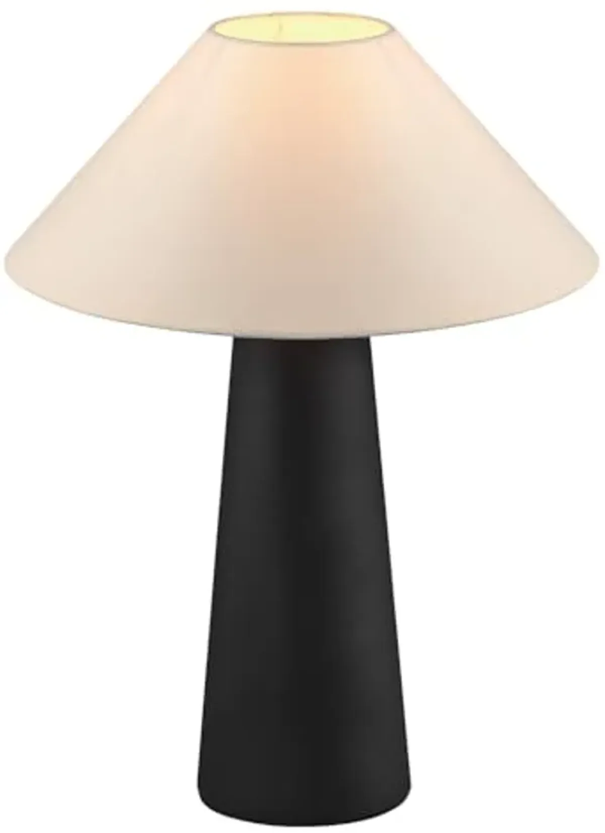 Novogratz x Globe 18" Ceramic Table Lamp, Matte Black, Off-White Tapered Fabric Shade, in-Line Rocker Switch, 5 Ft. Clear Cord, Home Office, Desk, Living Room