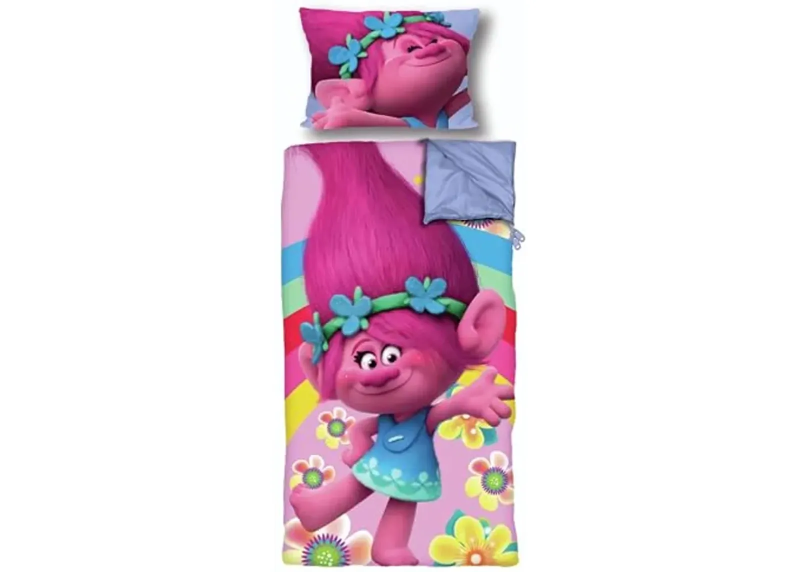 Kids Zippered Sleeping Trolls Bag 30 in x 54 in with Pillow