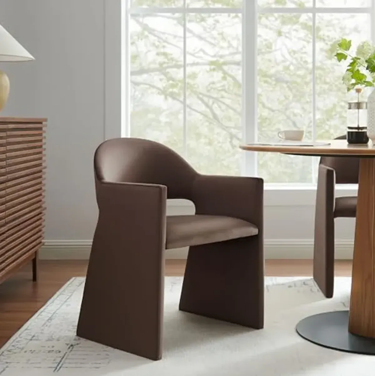 Modway Talia Performance Velvet Dining Armchair in Chocolate Brown