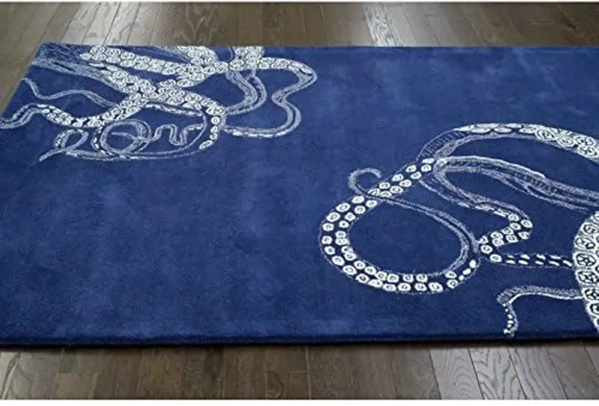 PB Octopus Tail Blue100% Woolen Handmade Tufted Oriental Rugs & Carpet (2'.6" x8 ' Runner (80cm x 240cm))