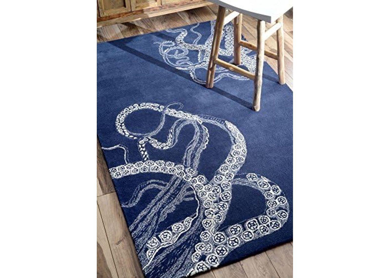 PB Octopus Tail Blue100% Woolen Handmade Tufted Oriental Rugs & Carpet (2'.6" x8 ' Runner (80cm x 240cm))