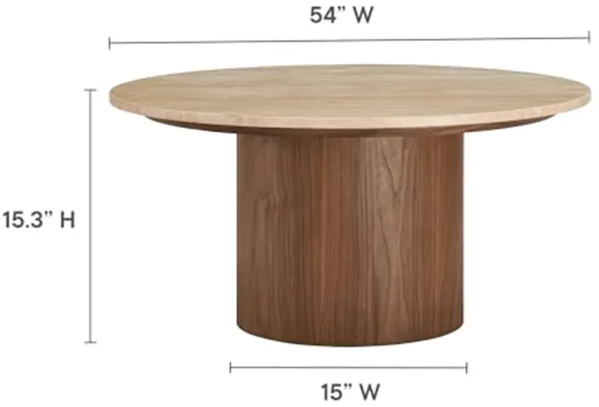 Modway Kioni Round Travertine Coffee Table in Walnut