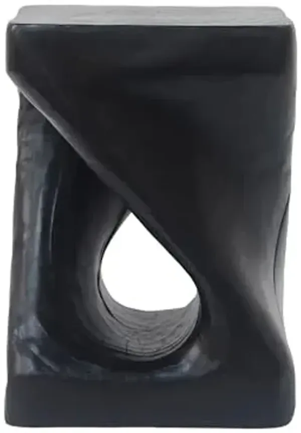 Christopher Knight Home Outdoor Side Table,Twist Shape End Table,Decorative Accent Table,Garden Stool Table for Patio Balcony Beach Pool Side,Lightweight Concrete,Wood Like Texture,Black