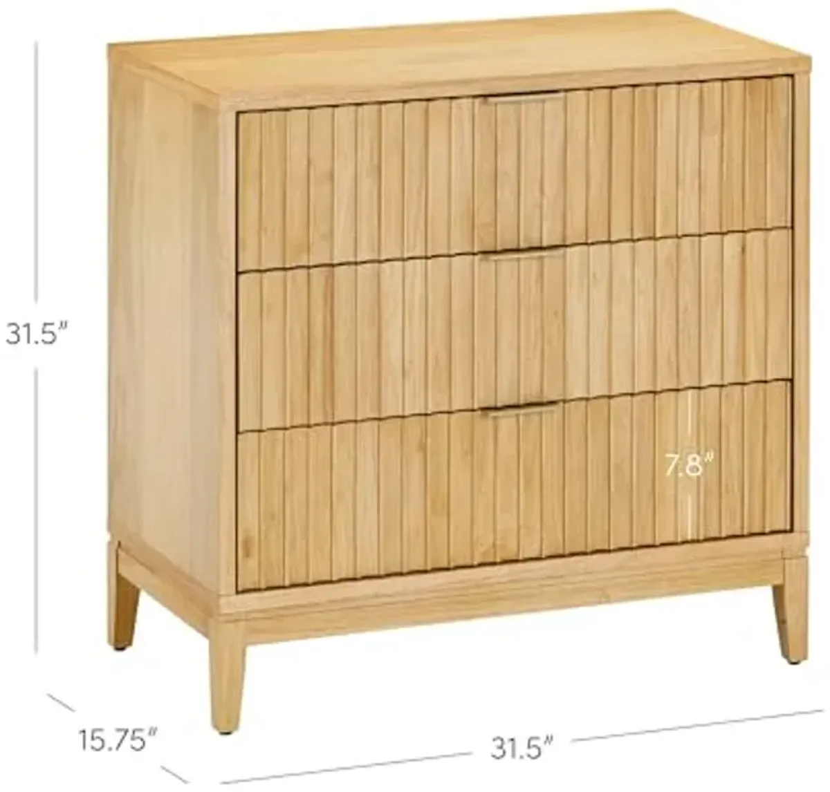 Nathan James Jasper Mid Century Modern 3-Drawer Dresser with Solid Wood Frame, Fluted Dresser for Nursery or Small Drawer for Bedroom, Warm Pine