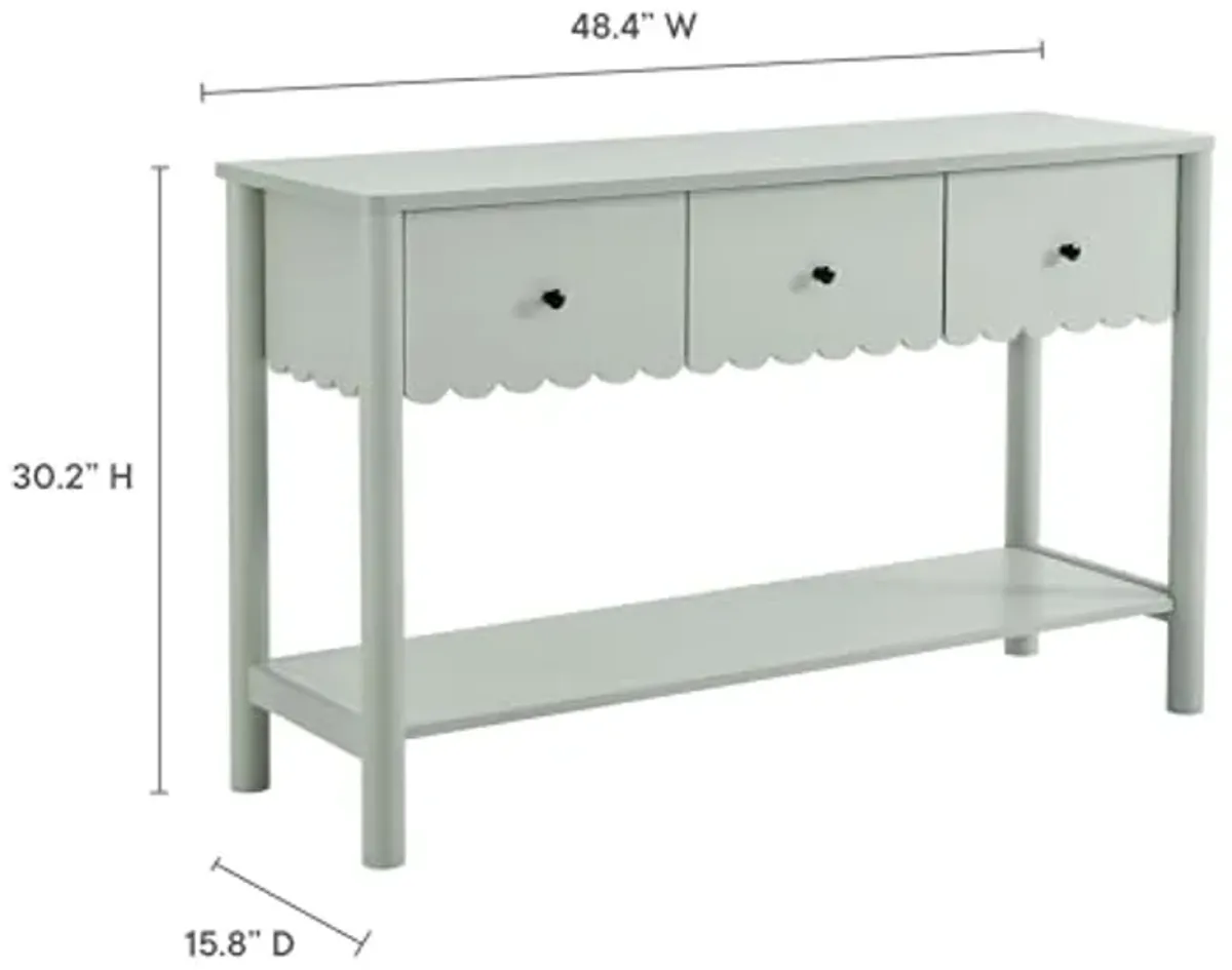 Modway Emmeline 3-Drawer Scalloped Console Table in Sage