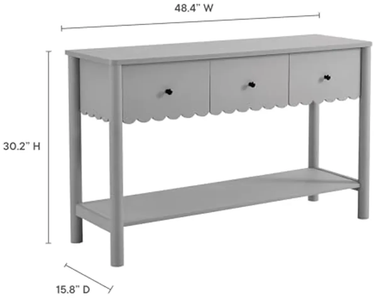 Modway Emmeline 3-Drawer Scalloped Console Table in Light Gray