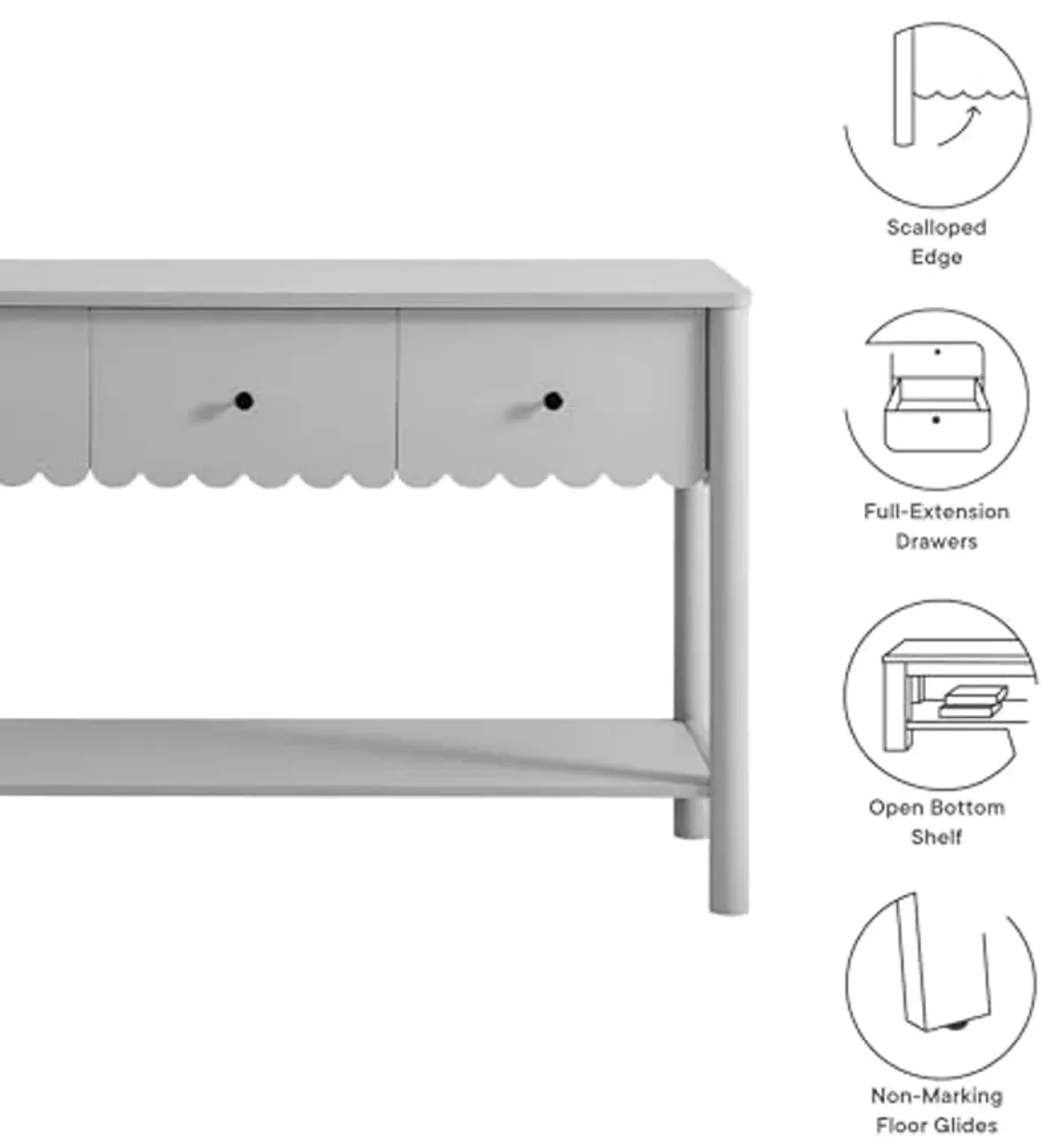 Modway Emmeline 3-Drawer Scalloped Console Table in Light Gray