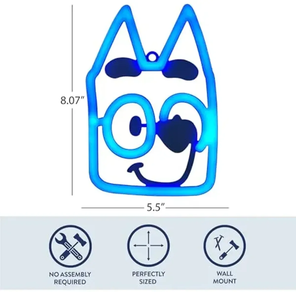 Idea Nuova Bluey Neon Figural LED Hanging Wall Art,Bedroom/Kids Room Wall Décor,5.5"x8"