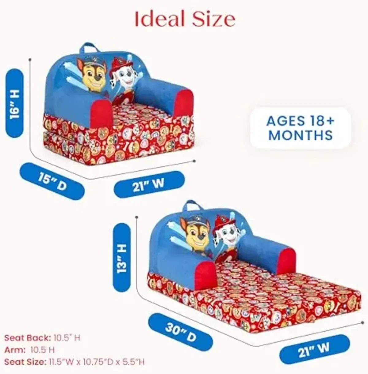 Delta Children - PAW Patrol Cozee Buddy Flip-Out Kids Chair - Greenguard Gold Certified, Blue