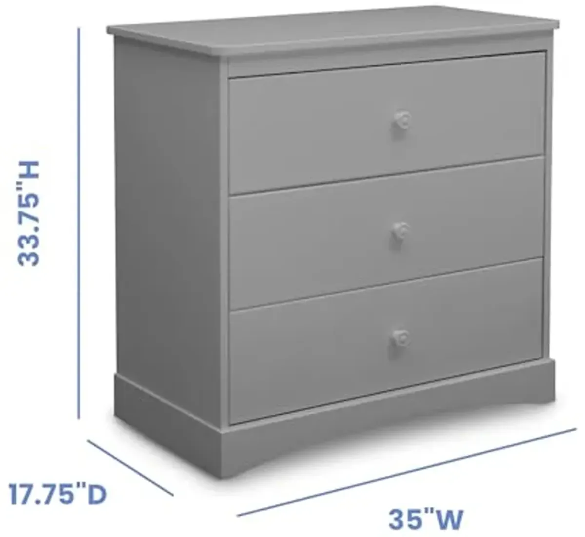 Delta Children Sutton 3 Drawer Dresser with Changing Top and Interlocking Drawers - Greenguard Gold Certified, Grey