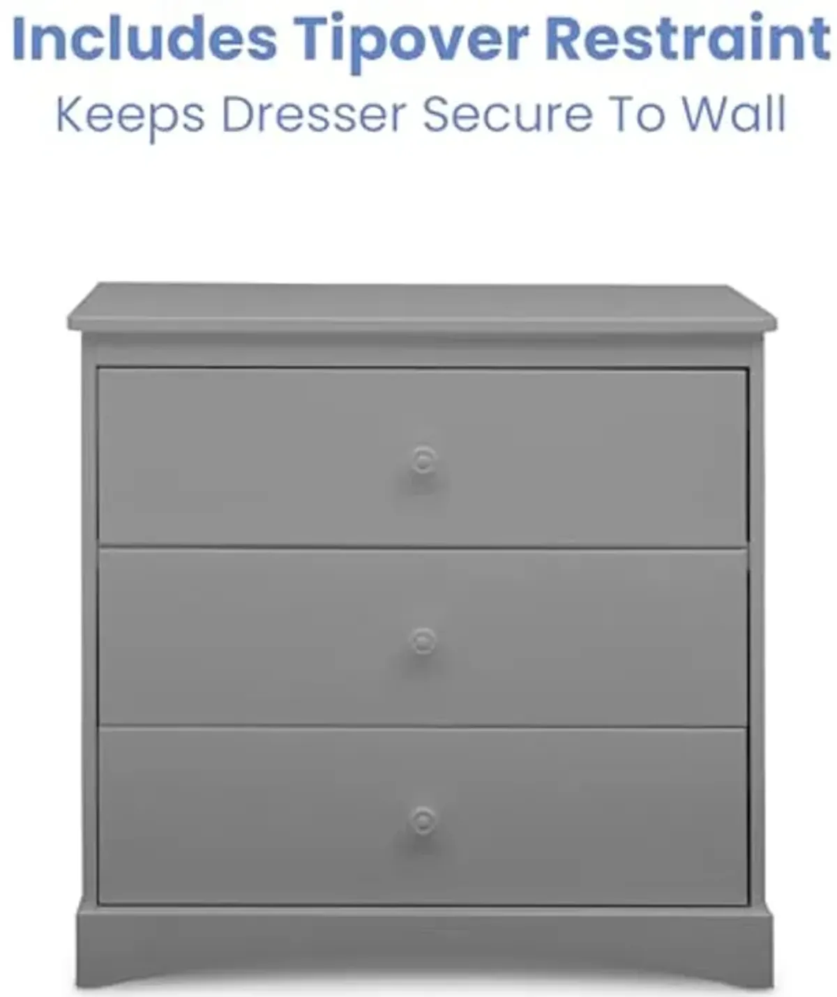 Delta Children Sutton 3 Drawer Dresser with Changing Top and Interlocking Drawers - Greenguard Gold Certified, Grey