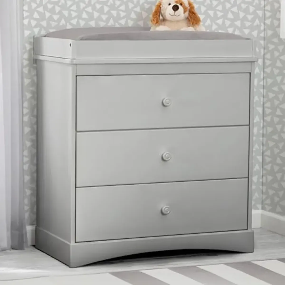 Delta Children Sutton 3 Drawer Dresser with Changing Top and Interlocking Drawers - Greenguard Gold Certified, Grey