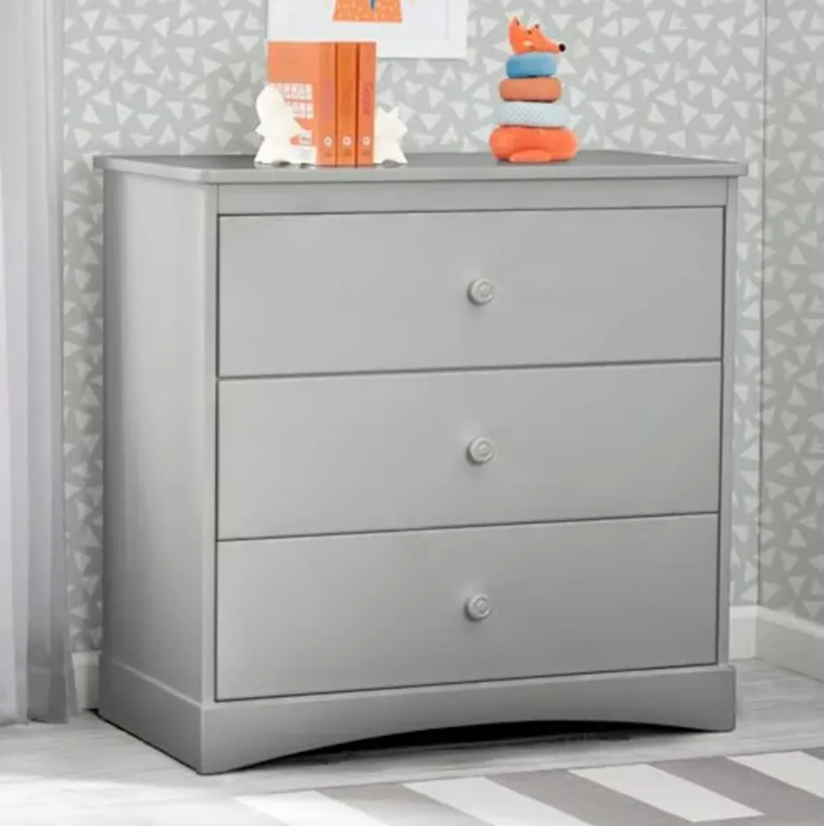 Delta Children Sutton 3 Drawer Dresser with Changing Top and Interlocking Drawers - Greenguard Gold Certified, Grey