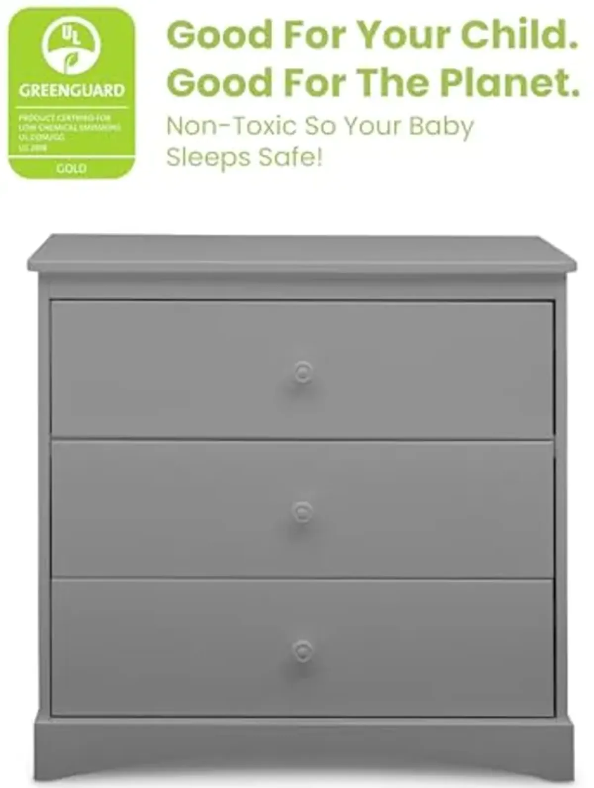 Delta Children Sutton 3 Drawer Dresser with Changing Top and Interlocking Drawers - Greenguard Gold Certified, Grey