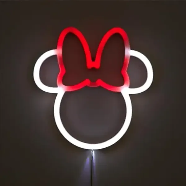 Disney Minnie Mouse Neon Figural LED Hanging Wall Art, Kids Bedroom & Playroom Wall Décor, 6.8” x 11”