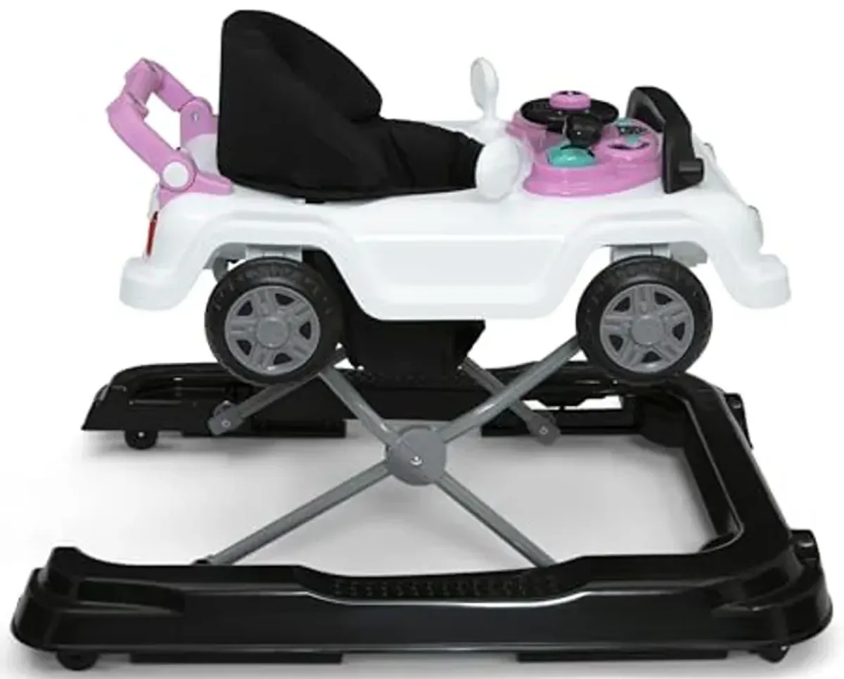 Jeep Classic Wrangler 3-in-1 Grow with Me Activity Walker - Features Music, Lights, Removable Play Tray, Push Walker Mode, Converts into Rolling Car Toy, White/Pink