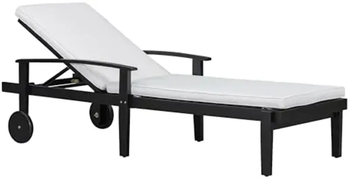 Christopher Knight Home Outdoor Chaise Lounge, Acacia Wood Adjustable Chaise Lounge, 5-Position Backrest Recliner, Soft Cushion Lounge, Flat Tanning Chair with wheel for Backyard, Balcony, Black White