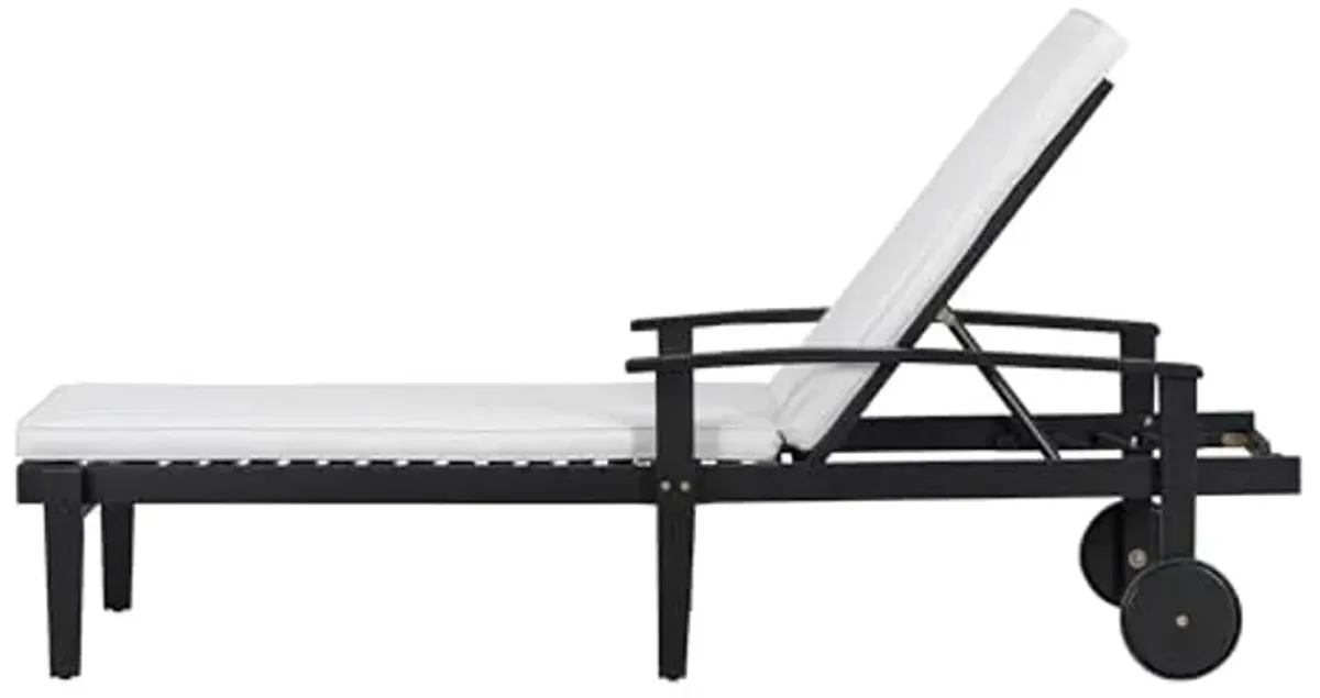 Christopher Knight Home Outdoor Chaise Lounge, Acacia Wood Adjustable Chaise Lounge, 5-Position Backrest Recliner, Soft Cushion Lounge, Flat Tanning Chair with wheel for Backyard, Balcony, Black White