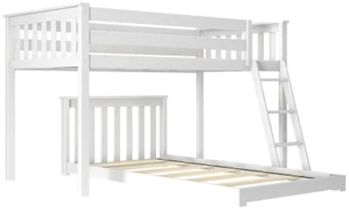 Max & Lily Low Loft Bed, Twin Bed Frame for Kids, White Classic Twin Floor Bed, 79.75 Inches, Solid Wood Low Bed Frame for Kids, Modern Floor Bed for Bedroom, White